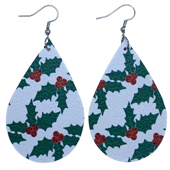 Faux Leather Teardrop Earrings Christmas - Picture 1 of 3
